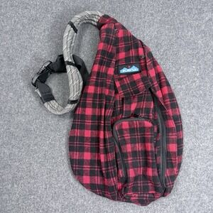 KAVU Rope Sling Bag Red Black Plaid Crossbody Backpack Outdoor Travel
